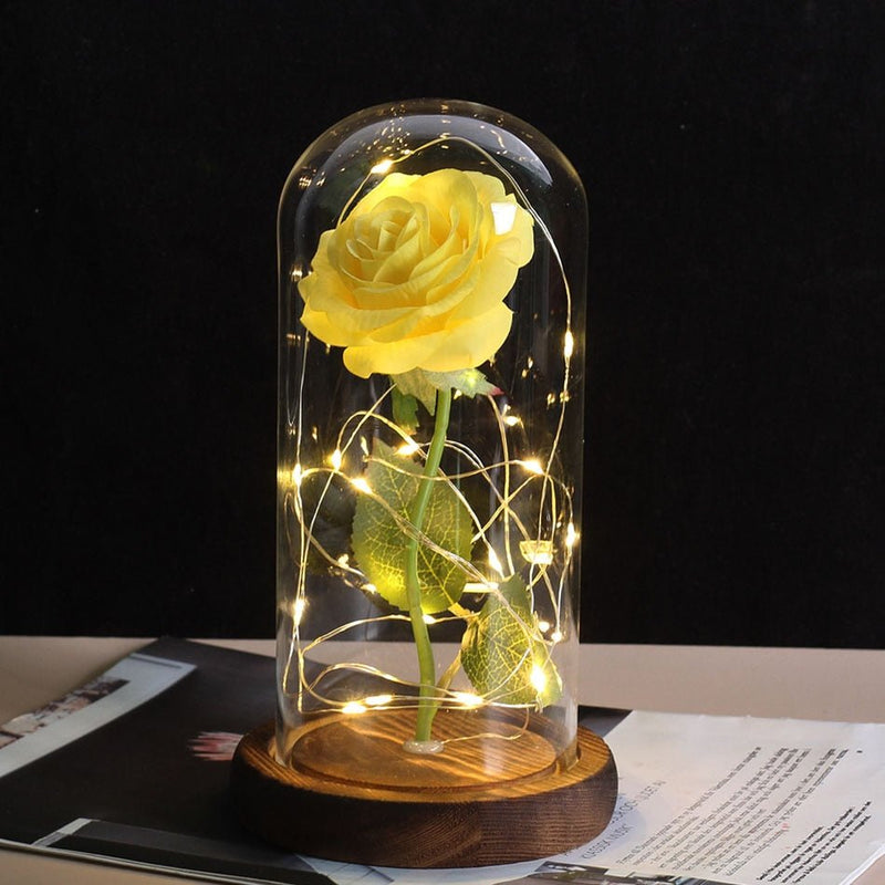 Luminária led com rosas da bela e a fera com base de vidro - Fasho